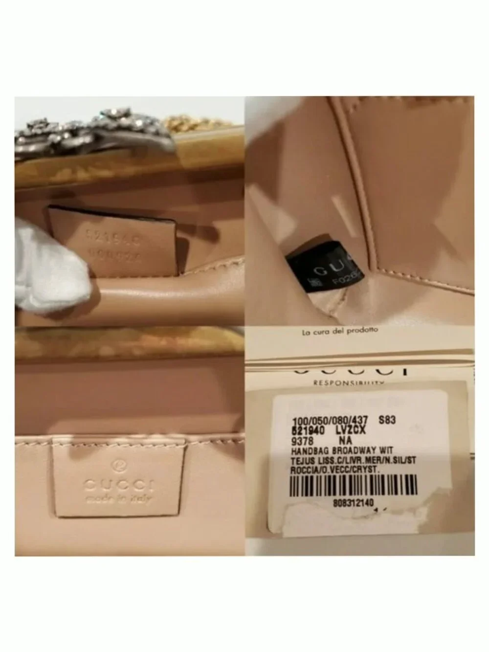 Authentic Gucci Broadway Snakeskin Clutch Crossbody Bag Bronze Gold Chain New - Picture 10 of 10